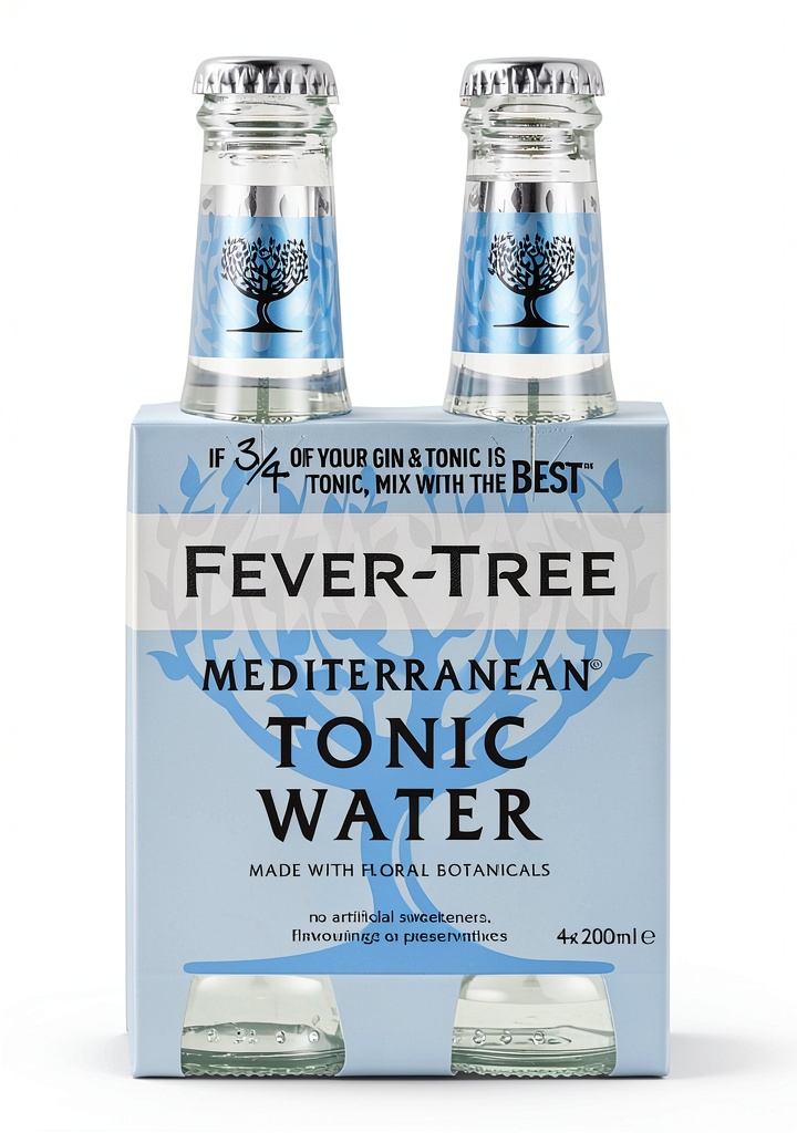 Fever Tree Tonic Water bottle showcasing its elegant design and label details