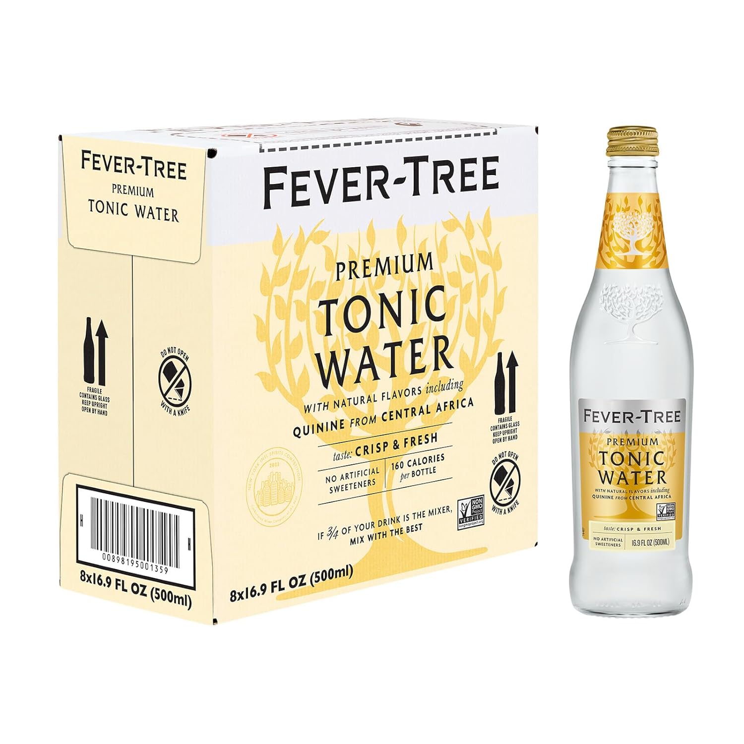 Fever Tree Tonic Water bottles displayed on a bar counter
